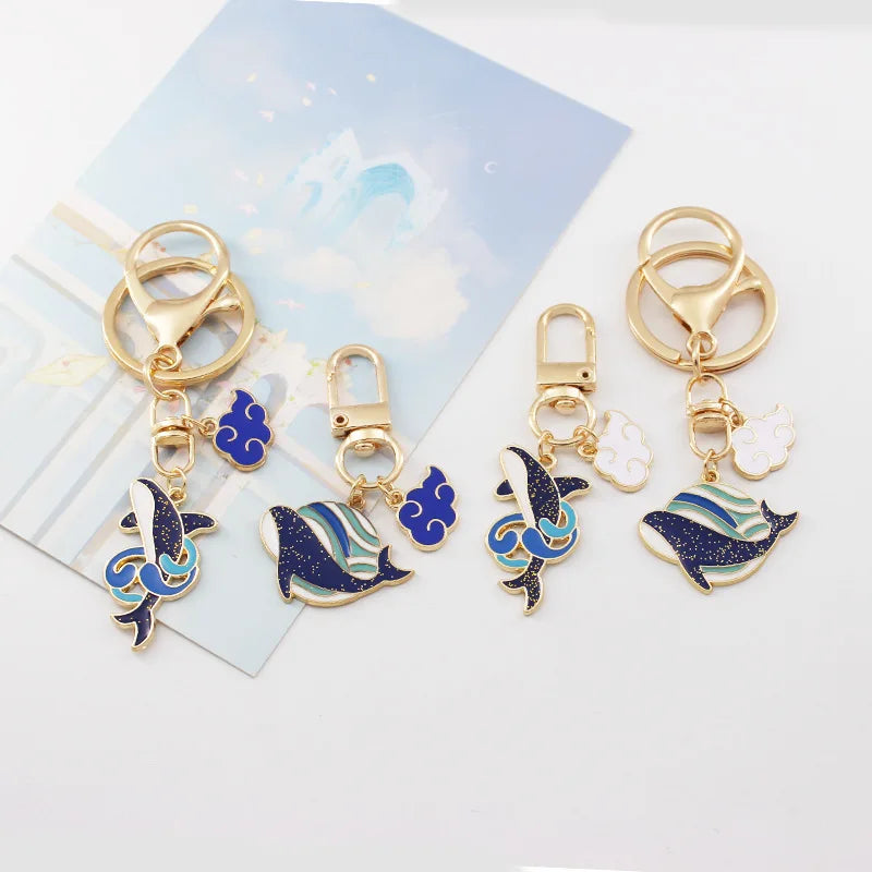 Creative Animal Couple Keyring Alloy Lobster Keychain Cartoon Whale Key Ring Bag Car Key Pendant in Bulk