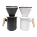 Beech Wood Handle Ceramic Stainless Steel Minimalist Black Coffee Drip Cup Sets Eco-Friendly Food Grade 400ml Capacity Tea Set