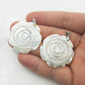Custom Elegant 35mm White Rose Shell Pendant Bohemian Mother Pearl Loose Pieces for Women's Crystal Crafts Accessories Making