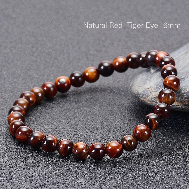 Red Tiger Eye Bracelet for Women Cheap 6/8/10/12mm Natural Stone Stretch Bracelets Classic Style for Weddings and Gifts