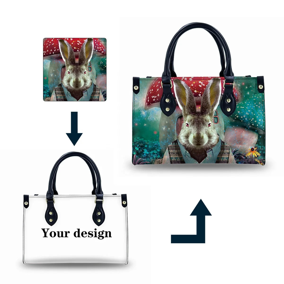 New Rabbit Handbag Soft Pu Leather Cute Cartoon Tote Bag Lightweight Waterproof Luxury Handbags for Women