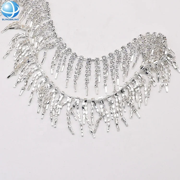 Shiny Crystal Cup Chain Fringe Tassel Rhinestone Trimming for Apparel Shoes Bags Home Textile Craft Diy Trims Decor Accessories