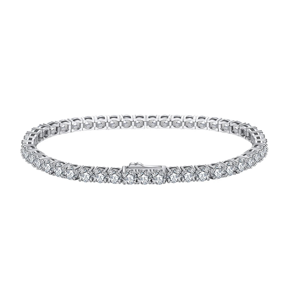 SB129 RINNTIN Size 6.5-8 Inch Rhodium Plated 3mm Cubic Zirconia Classic 925 Silver Tennis Bracelet for Women