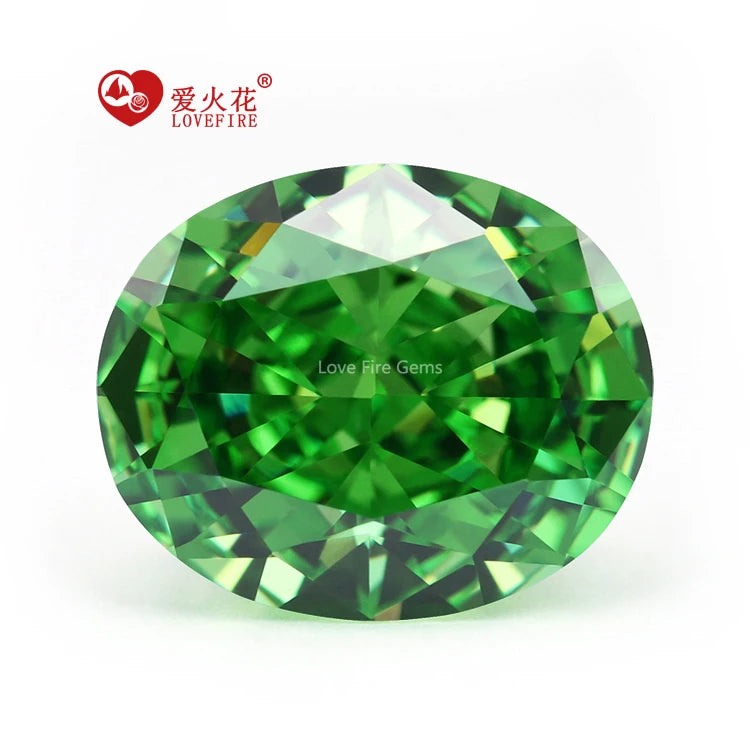 5A+ Top Quality Excellent 4k Crushed Ice Cut Cz Stone Grass Green Fancy Oval Shape Synthetic Diamond Cubic Zirconia