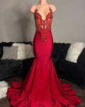 Ocstrade Sparkly Rhinestone Red Blue Prom Party Dresses Ball Gown Backless Low Cut Prom Dresses for Black Girls Floor-Length