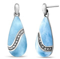 925 Sterling Silver Party Jewelry Natural Dangle Larimar Gemstone Drop Earrings for Women