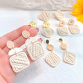 2025 Explosion Models Light Luxury Beige Vintage Earrings Creative Woven Handmade Earrings Geometric Polymer Clay Earrings