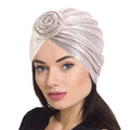 High Quality Women Flower Shiny Beanie Hat Muslim Chemo Cap Fashion Designs Turban Wrap Headwrap Turban Women