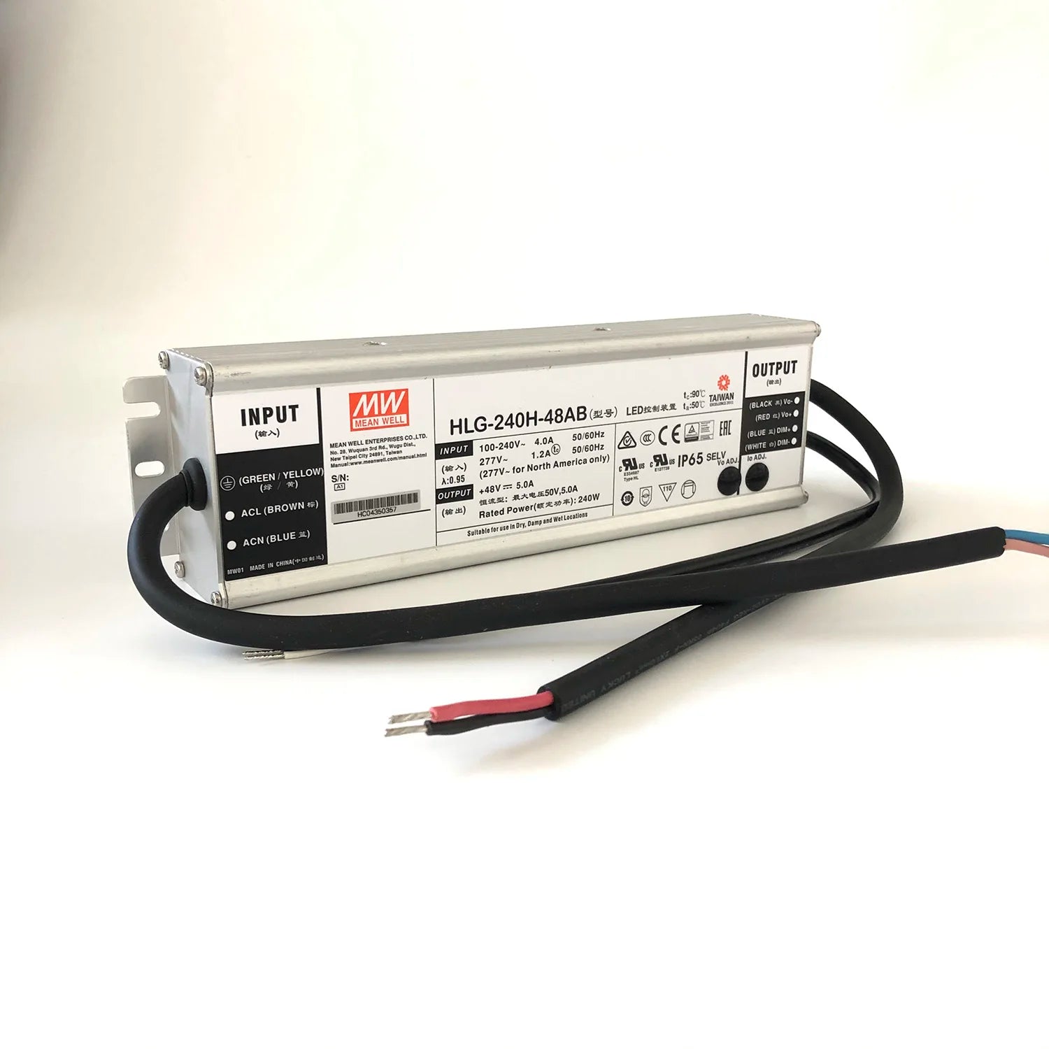 HLG-240H-48AB 240W Meanwell 100-240V AC Input AC-DC Single Output LED Driver Mix Mode (CV+CC) PFC; 48Vdc 5A Output Grow Light