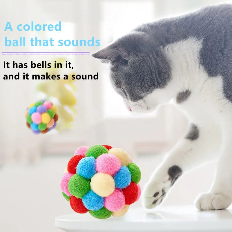 RTS Factory Wholesale Price With Bells to Sound Seven Colorful Plush Ball Handmade Dog Cat Interactive Toy Pet Toys