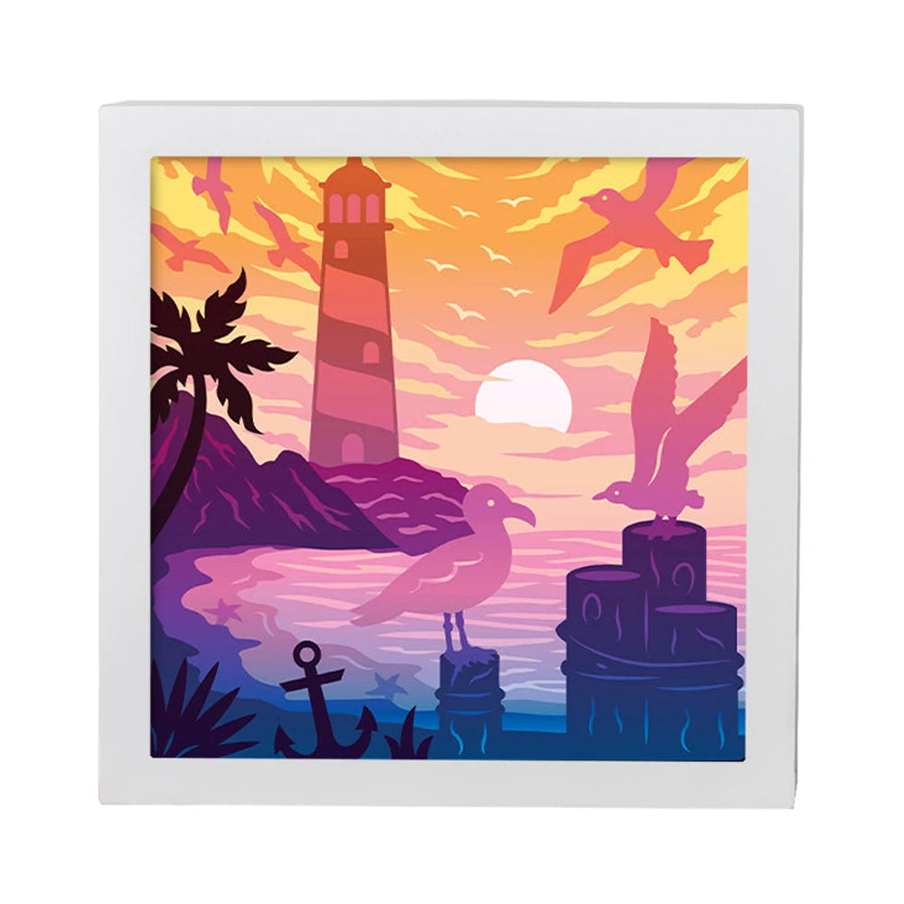 3D Lamp Kids Room Wall Decor Frames Shadow Box Sea Lighthouse Seagull LED Night Light Wall Lights for Home