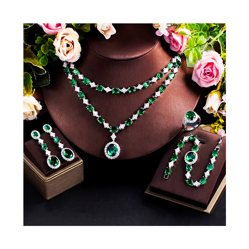 Fashion Women Necklace Set Jewelry Wedding Bridal Party Cubic Zirconia 18k White Gold Dubai Jewelry Sets