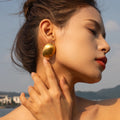 J&D Minimalist Stainless Steel Earrings 18K Gold Plated Wire Drawing Big Huge Oval Earrings for Women
