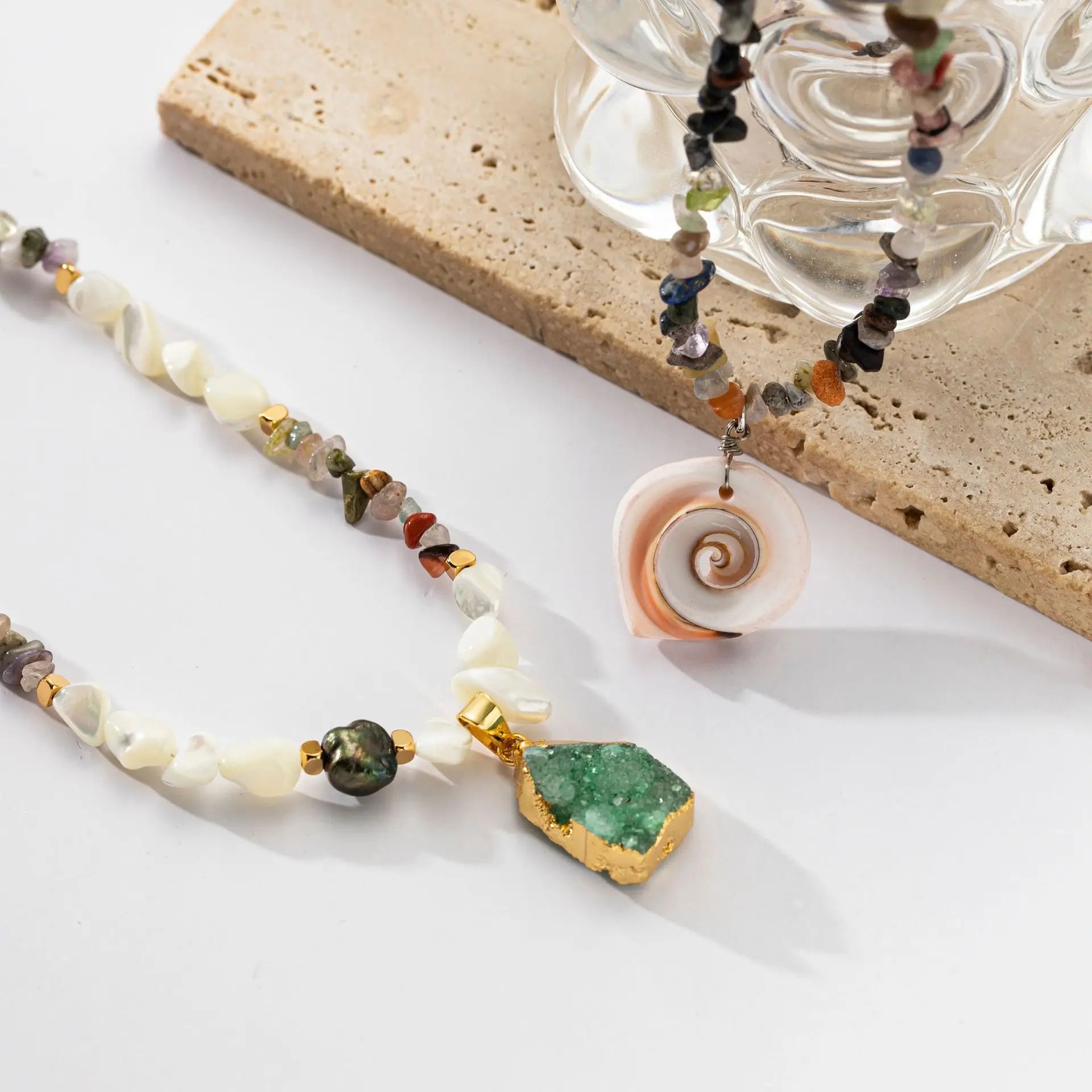 Bohemian Conch Shell Women Necklace 18K Gold Plated Irregularity Natural Stone Pendant Necklace Jewelry