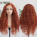 X-TRESS New Synthetic Lace Front Wig  6*13 HD Lace Glueless Deep Wave Ginger Wig Synthetic Wig Heat Resistant for Black Women