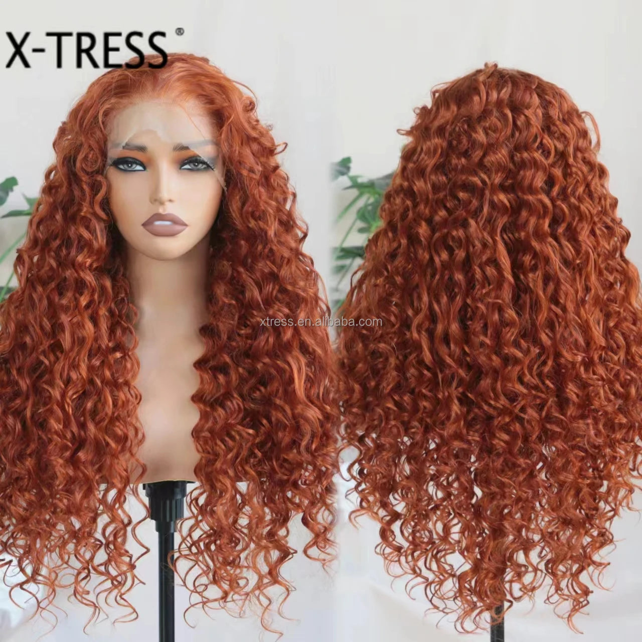 X-TRESS New Synthetic Lace Front Wig  6*13 HD Lace Glueless Deep Wave Ginger Wig Synthetic Wig Heat Resistant for Black Women