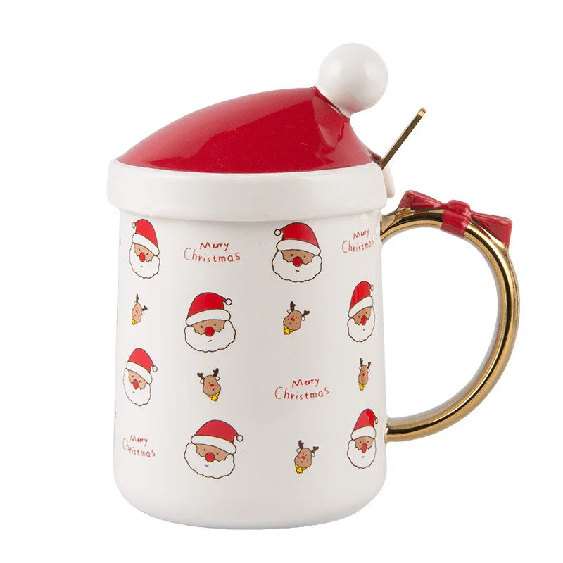 Creative New Item Ceramic Christmas Coffee Mug with Lid and Spoon for Gift Giving
