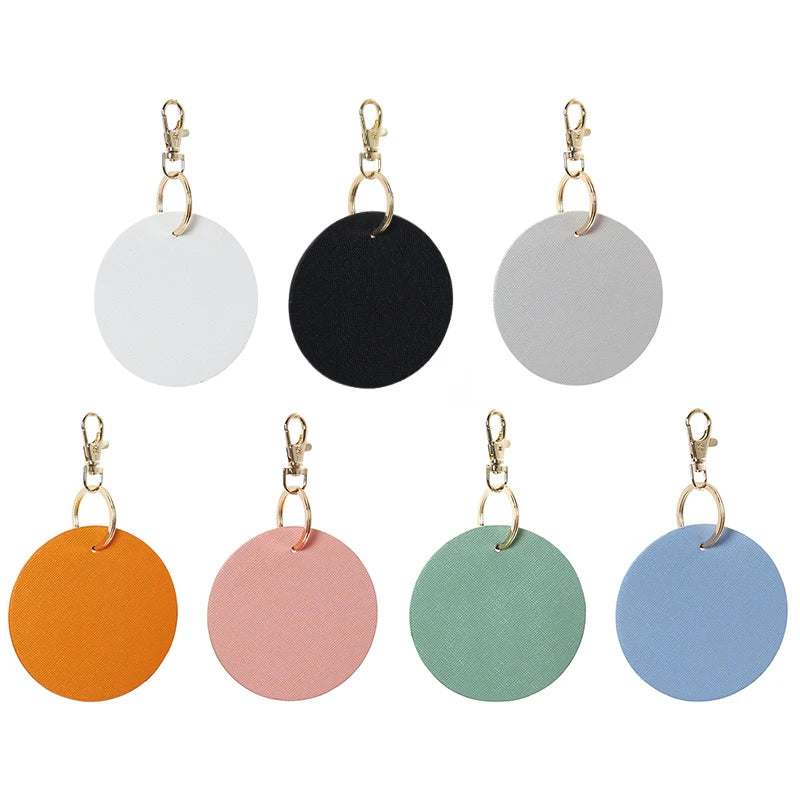 YY Leather Portable Circle  Key Chain Round Key Chain Faux Leather Keychain Monogram Keyring