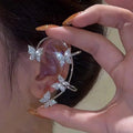 Gold Plated Ear Bone Clip No Piercing Women Sweet Exquisite Sparkling Zircon Butterfly Tassel Ear Cuff Clip Earring Jewelry