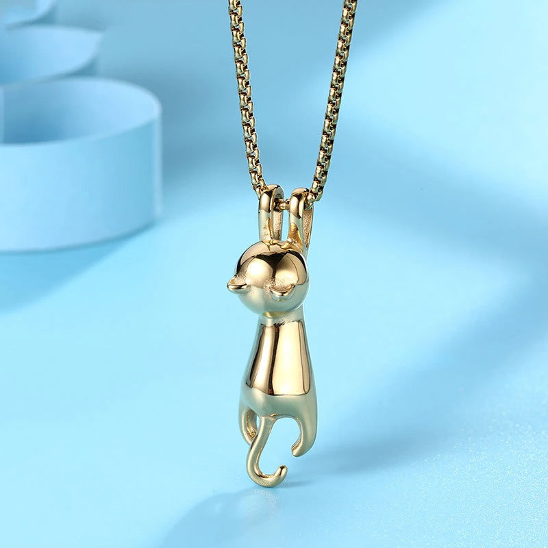 Wholesale Stainless Steel Jewelry Cute Cat Pendant Necklace Gold Silver Black Delicate Fashionable Lucky Cat Couple Necklace