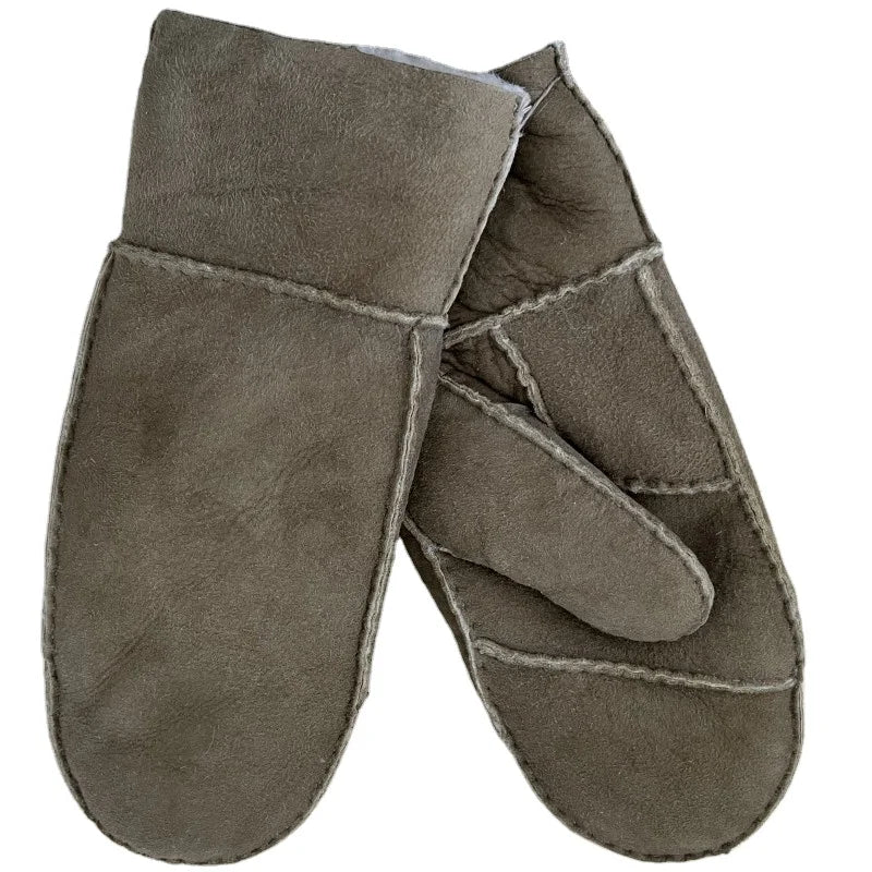 Sample Support Manufacturer Custom logo White Color Cheap Price Double Faced Sheepskin Mittens Winter Warm Sheepskin Gloves