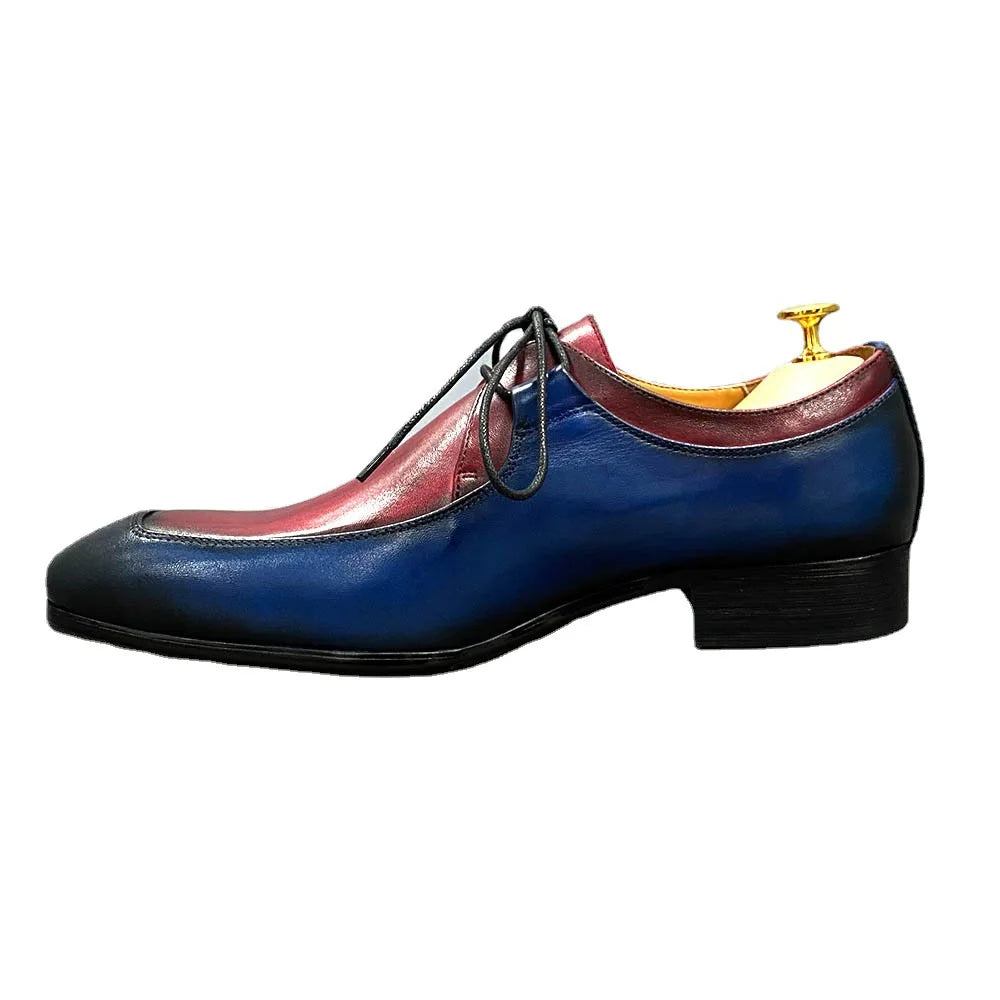Morili High End Fashion Dress Shoes Men Casual for Elegant Occasions Leather Color-blocking Low-top Lace Shoes MensMSH04