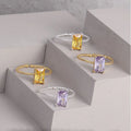 Dainty 925 Sterling Silver Claw Setting Purple Zircon Rectangle Adjustable Finger Ring for Women Wholesale