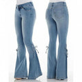 Plus Size Women's Fashion Flared Pants Women Summer Elastic Plus Loose Denim Lace-up Bow Casual Boot Cut Pant Jeans Xs-xxxxl
