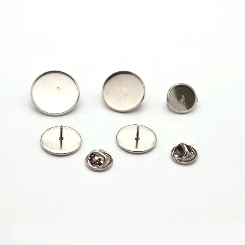 BSCI AUDIT Factory's Stainless Steel Brooch Tray Base 8mm-30mm Blank Lapel Pin Cabochon for Parties and Weddings