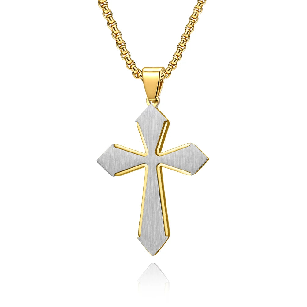 Summer New Hundred Fashion Jewelry Korean Simple Men's Stainless Steel Necklace Cross Pendant Religious Jewelry