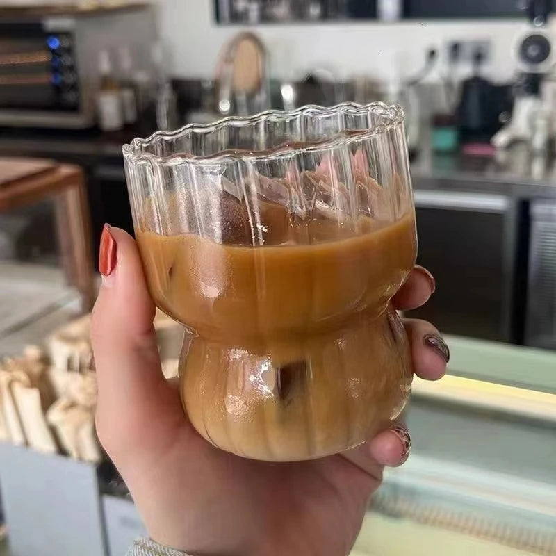 300ml 10oz Drinkware Eco Friendly Handmade Transparent Striped Glass Pudding Cup Jar