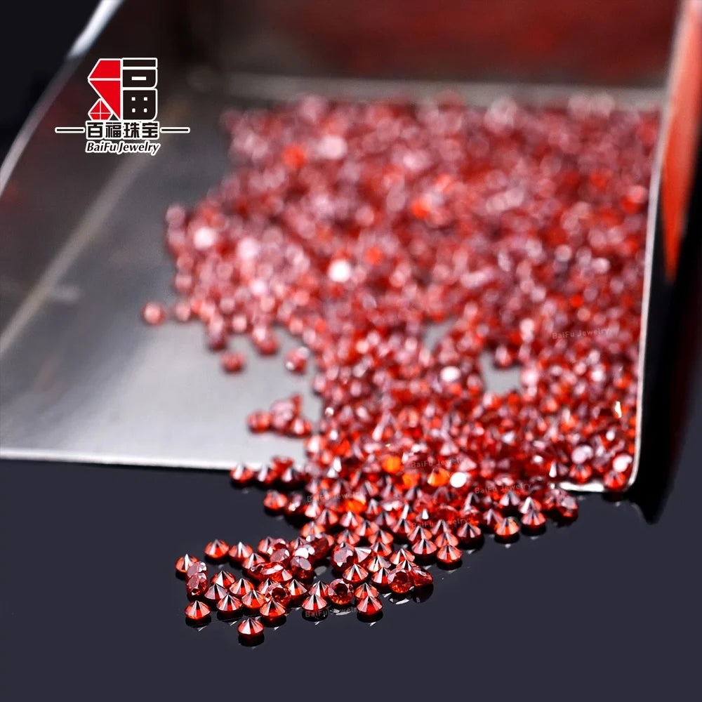 Baifu Round Brilliant Cut 1.0-3.0mm Dark Garnet Cubic Zirconia Loose Gemstone 3A 5A Quality Wholesale Micro Pave CZ