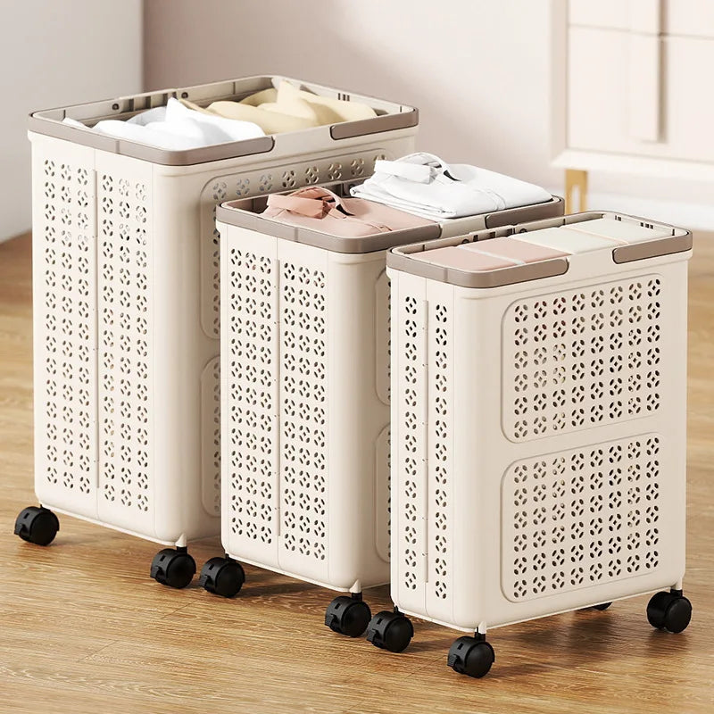 Large Capacity Mesh Laundry Basket Plastic Storage Hamper Foldable With Handles for Dirty Clothes and Clothes