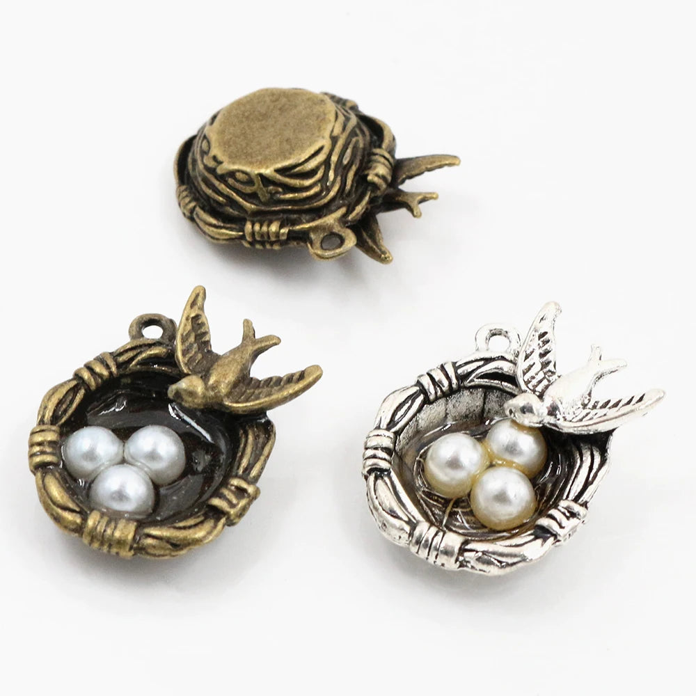 10pcs/lot 24x19x9mm Antique Silver Plated Bronze Bird Nest Handmade Charms Pendant:DIY for Bracelet Necklace