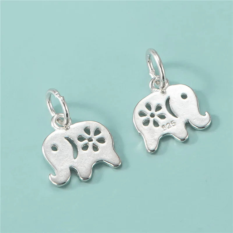 New Design 925 Sterling Silver Elephant Shaped Charm Pendant With Ring for Jewelry Making 6*14mm
