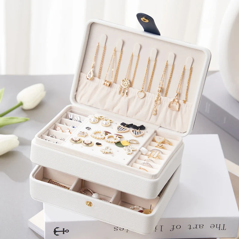 Factory Custom Logo Jewellery Organizer Portable  Storage Case Gift  3 Layer Pu Leather Jewelry Box for Girls