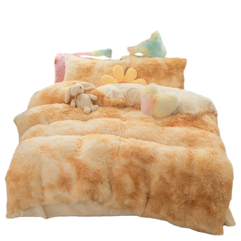 Wholesale Luxury Polyester Microfiber Faux Fur Fluffy Velvet Bedsheets Sets