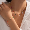 Wholesale Niche Design 18k Stainless Steel Bracelet Necklace Minimalist Handmade Colorful Small Flower Chain Bracelet for Women