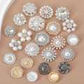 Hot Sale Fancy Silver Gold Metal Phot Salelating Flower Round Diamante Bulk Pearl Cluster Crystal Rhinestone Buttons for Clothes