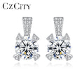CZCITY AAA Cubic Zirconia 925 Sterling Silver Diamond Women Stud Earrings Clear CZ Stone Jewelry