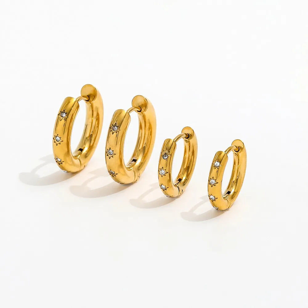 Joolim Jewelry Chunky Zircon Earring Starburst Cz Crystal Stainless Steel Hoop Earring Waterproof Fashion Jewelry