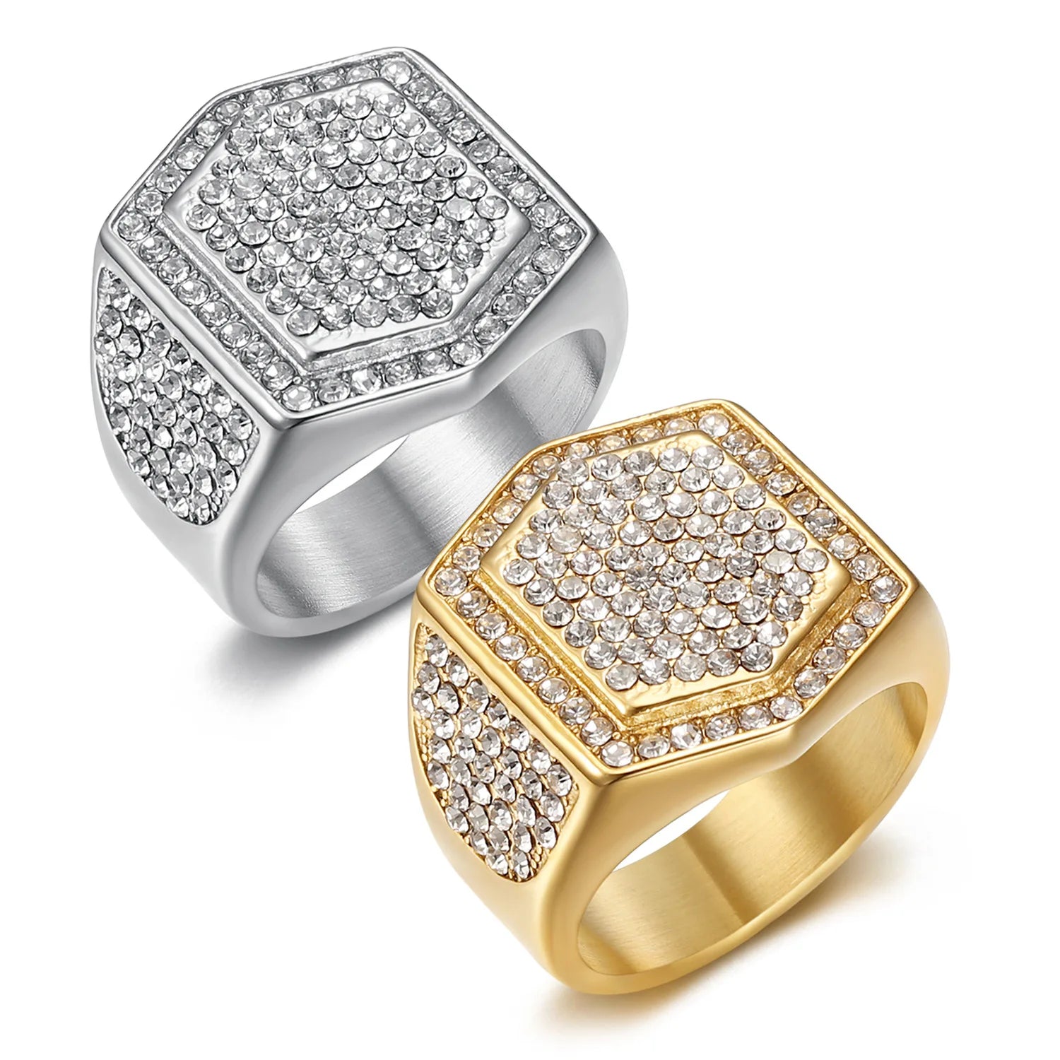 Fashion Stainless Steel Zircon Ring for Men Gold Plated Luxury Crystal Ring Fine Jewelry