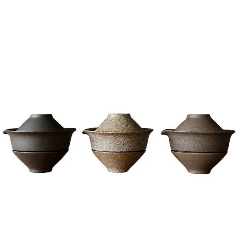 Moden Handheld Kung Fu Tea Set Ceramic Crude Pottery Portable Office Travel Tea Set