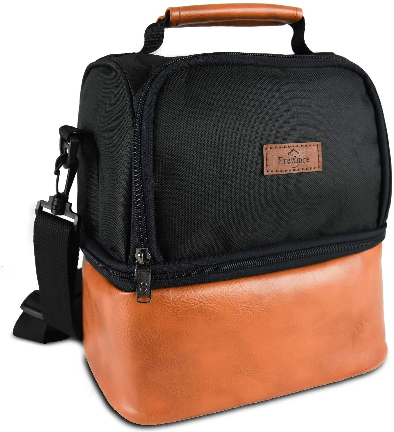 Leakproof Insulated Thermal Portable 2 Compartment Lunch Bag Polyester Cooler for Work/School Patterned Letter Design for Men