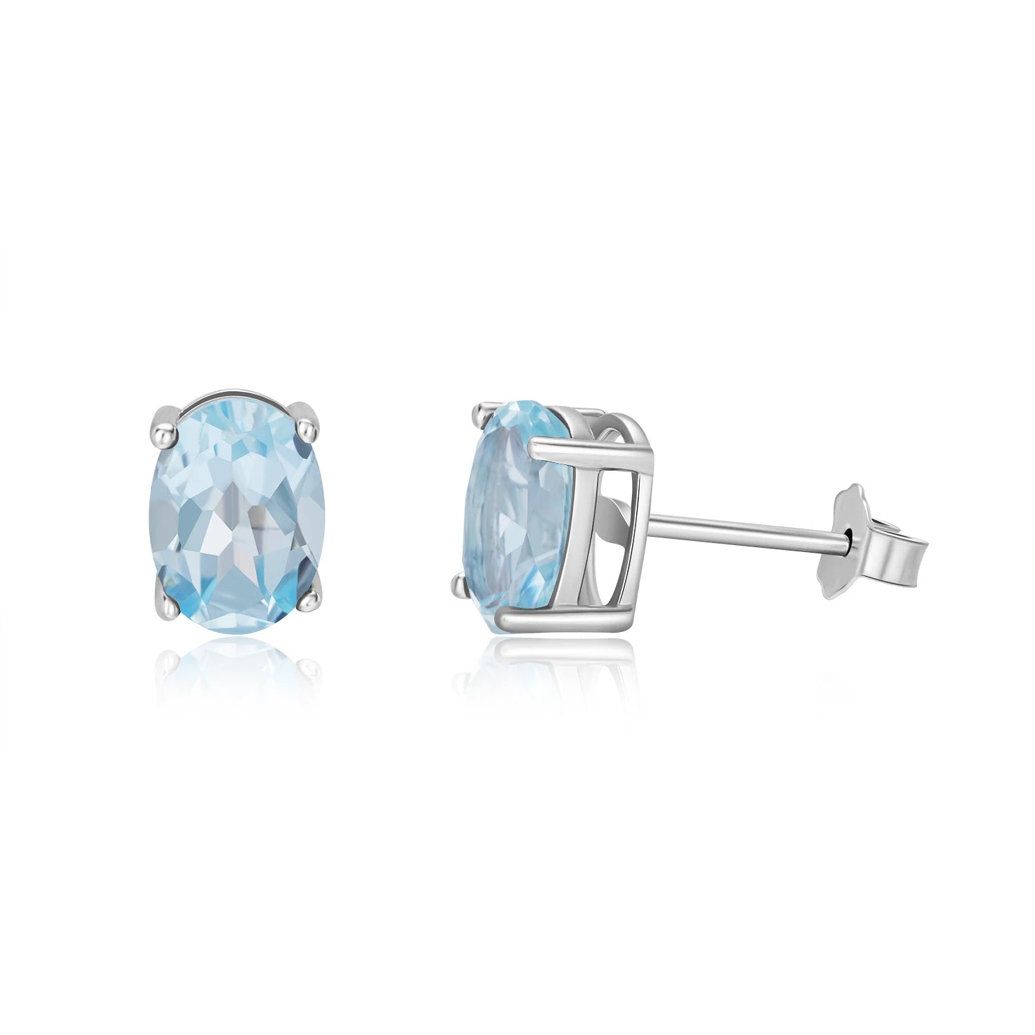 YBO Luxury 925 Sterling Silver Stud Earrings Trendy Simple Design with Blue Topaz Natural Gems Gold Plated for Party Gift