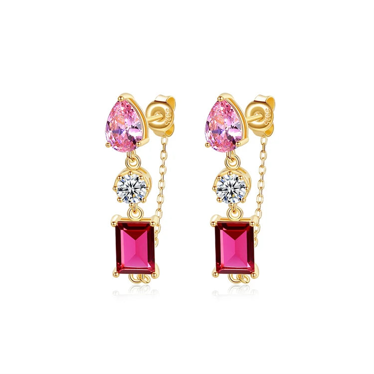 Luxury Fine Jewelry 925 Sterling Silver 18k Gold Women Fashion Exquisite Gemstone Diamond Stud Earrings