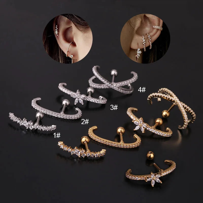 16G Cartilage Piercing Stud Helix Jewelry Conch Rook Lobe Earring Labret Stud Crystal Flower Tragus Piercing Earring Flat