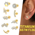 Astm F136 Titanium Piercing Pvd Gold Plated Labret Stud Clear Zircon Flower Flash Helix Conch Lip Piercing Jewelry