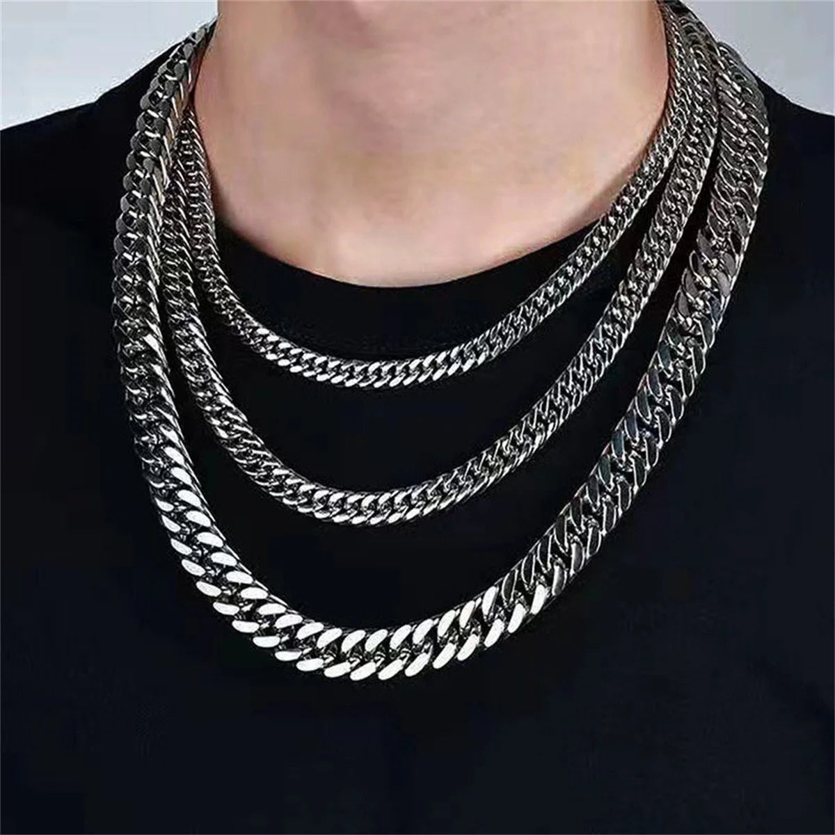 Titanium Steel Waterproof Tight 4-sided Grinding Cuban Link Chain Necklace for Men/Women  Chunky Fashion Neck Chain Jewelry Gift
