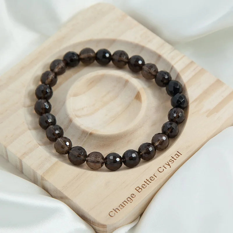 8mm Natural Smoky Quartz Faceted Gemstone Jewelry Stretch Fashionable Bracelet Crystals Healing Stones Unisex Beads Bracelets